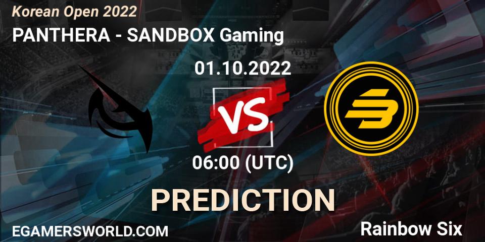 PANTHERA - SANDBOX Gaming: ennuste. 01.10.2022 at 06:00, Rainbow Six, Korean Open 2022