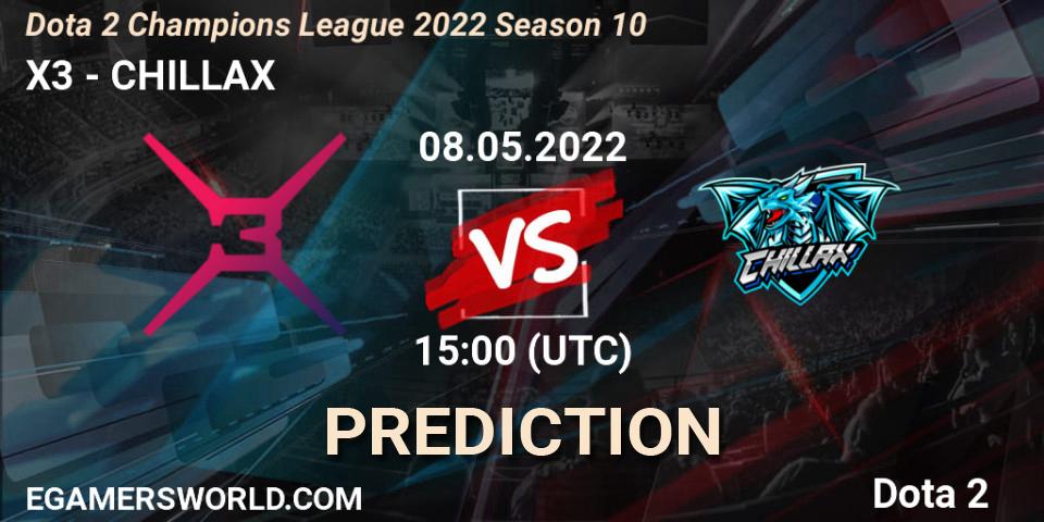 X3 - CHILLAX: ennuste. 08.05.2022 at 15:00, Dota 2, Dota 2 Champions League 2022 Season 10 