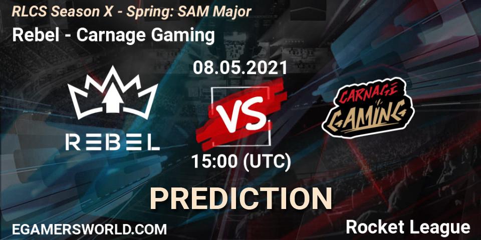 Rebel - Carnage Gaming: ennuste. 08.05.2021 at 15:00, Rocket League, RLCS Season X - Spring: SAM Major