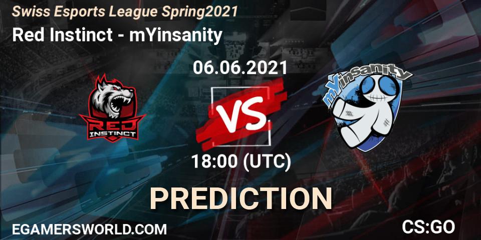 Red Instinct - mYinsanity: ennuste. 06.06.2021 at 18:00, Counter-Strike (CS2), Swiss Esports League Spring 2021