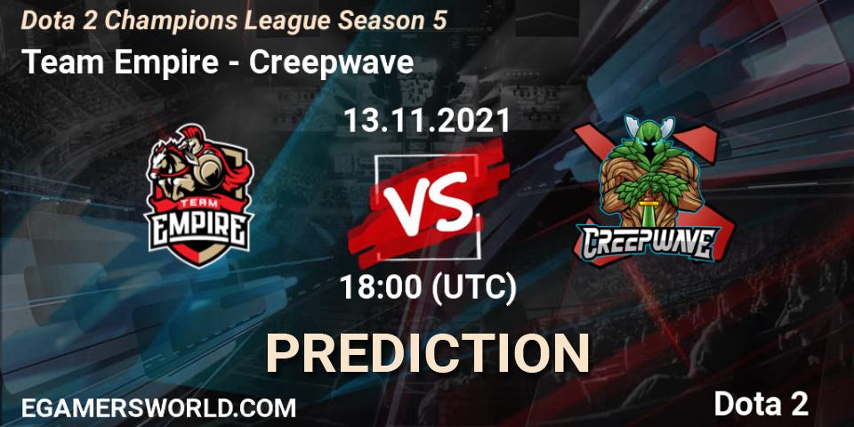 Team Empire - Creepwave: ennuste. 13.11.2021 at 19:16, Dota 2, Dota 2 Champions League 2021 Season 5