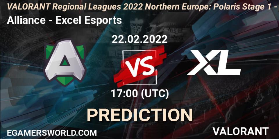 Alliance - Excel Esports: ennuste. 22.02.2022 at 17:00, VALORANT, VALORANT Regional Leagues 2022 Northern Europe: Polaris Stage 1 - Regular Season