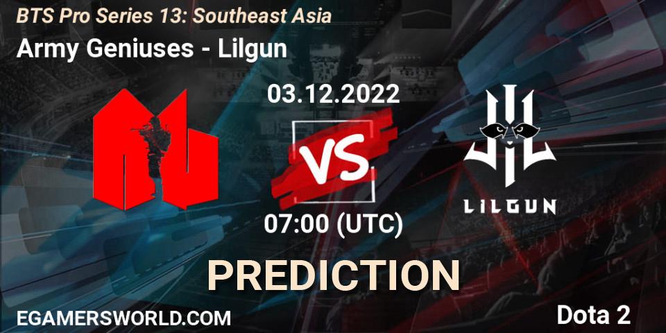 Army Geniuses - Lilgun: ennuste. 03.12.22, Dota 2, BTS Pro Series 13: Southeast Asia
