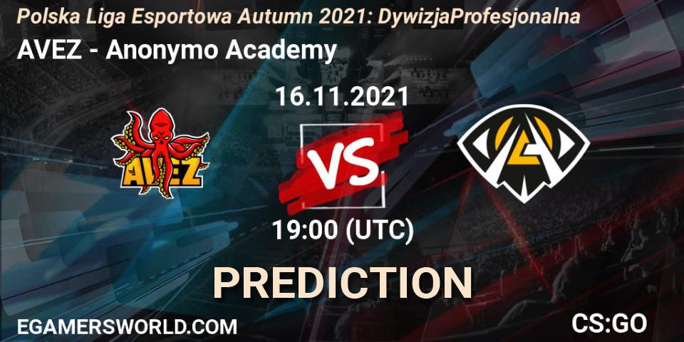 AVEZ - Anonymo Academy: ennuste. 16.11.2021 at 20:00, Counter-Strike (CS2), Polska Liga Esportowa Autumn 2021: Dywizja Profesjonalna
