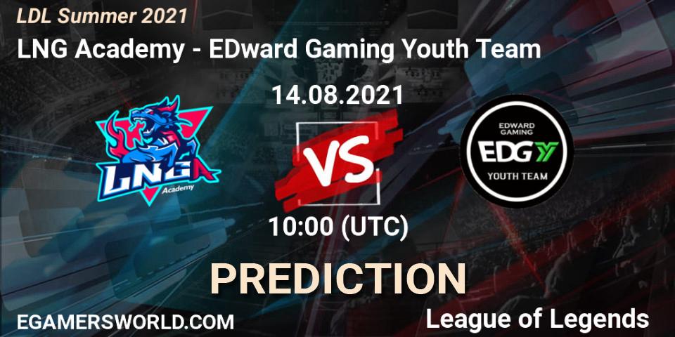LNG Academy - EDward Gaming Youth Team: ennuste. 14.08.2021 at 11:25, LoL, LDL Summer 2021