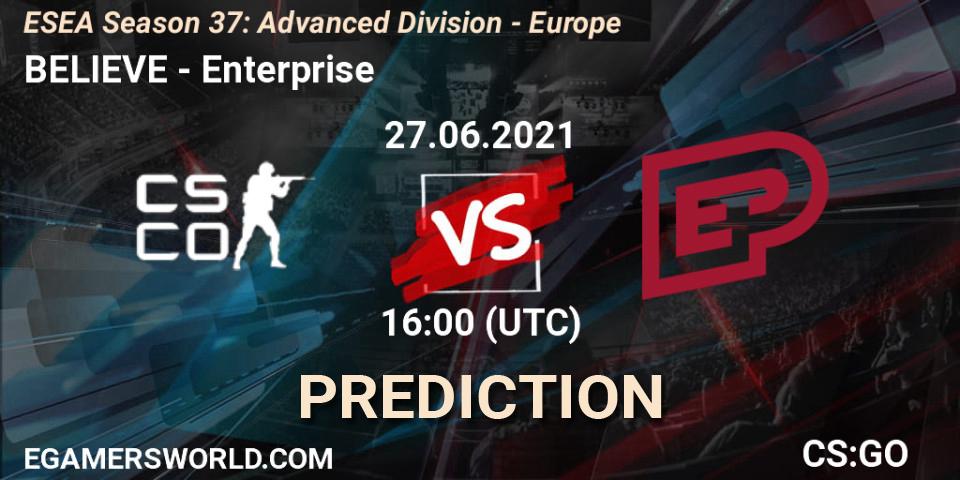 BELIEVE - Enterprise: ennuste. 27.06.2021 at 16:00, Counter-Strike (CS2), ESEA Season 37: Advanced Division - Europe