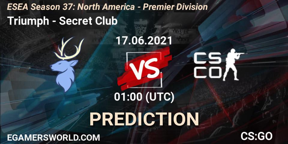 Triumph - Secret Club: ennuste. 17.06.2021 at 01:00, Counter-Strike (CS2), ESEA Season 37: North America - Premier Division
