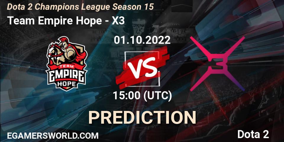 Team Empire Hope - X3: ennuste. 01.10.22, Dota 2, Dota 2 Champions League Season 15