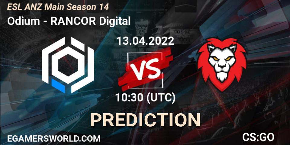 Odium - RANCOR Digital: ennuste. 13.04.2022 at 10:30, Counter-Strike (CS2), ESL ANZ Main Season 14