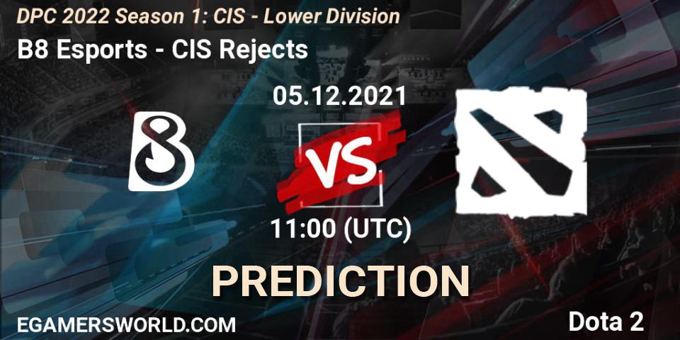B8 Esports - CIS Rejects: ennuste. 05.12.2021 at 11:01, Dota 2, DPC 2022 Season 1: CIS - Lower Division