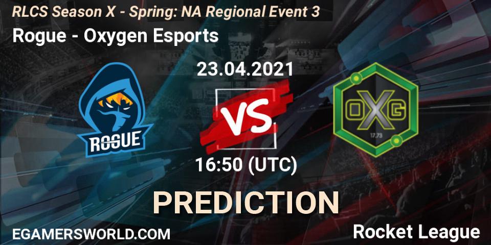 Rogue - Oxygen Esports: ennuste. 23.04.2021 at 16:50, Rocket League, RLCS Season X - Spring: NA Regional Event 3