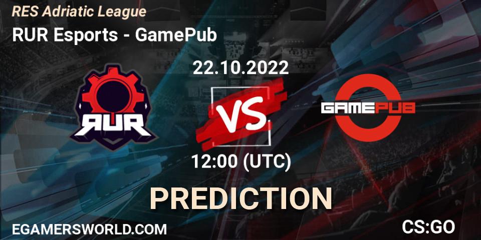 RUR Esports - GamePub: ennuste. 22.10.2022 at 12:00, Counter-Strike (CS2), RES Adriatic League