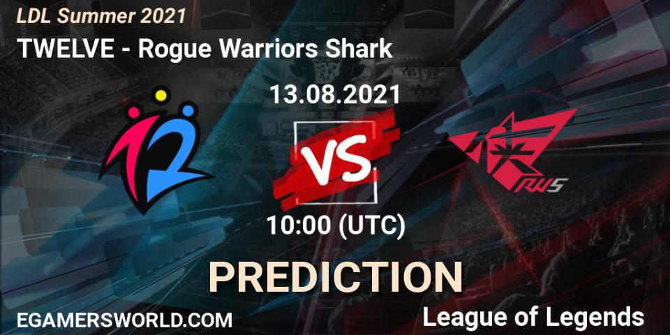 TWELVE - Rogue Warriors Shark: ennuste. 13.08.21, LoL, LDL Summer 2021