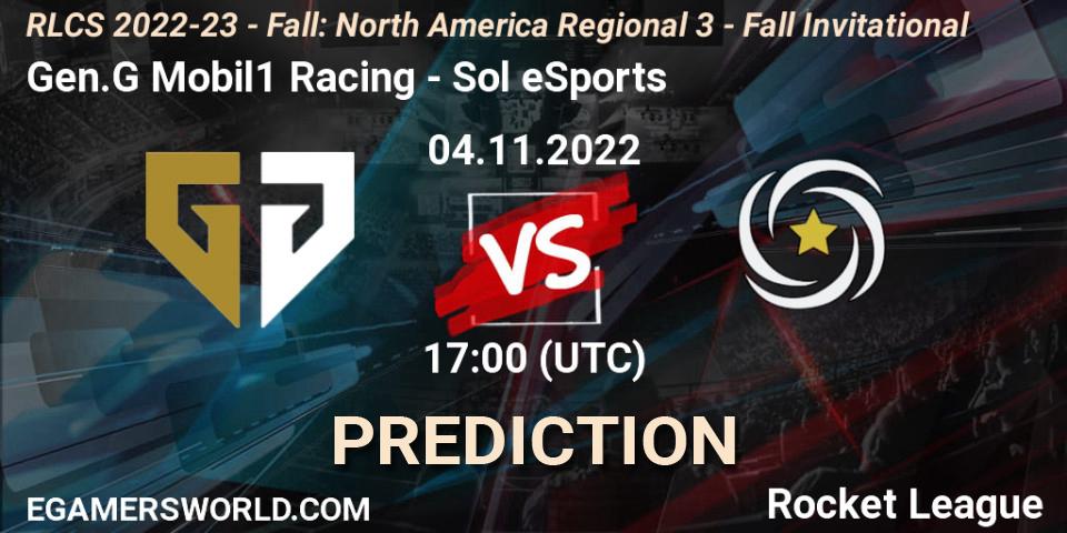 Gen.G Mobil1 Racing - Sol eSports: ennuste. 04.11.2022 at 17:00, Rocket League, RLCS 2022-23 - Fall: North America Regional 3 - Fall Invitational