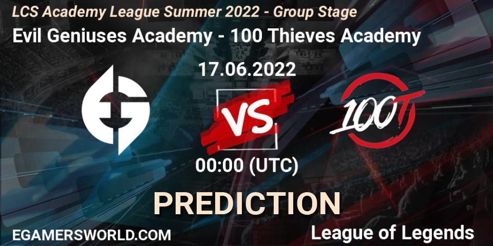 Evil Geniuses Academy - 100 Thieves Academy: ennuste. 17.06.2022 at 00:00, LoL, LCS Academy League Summer 2022 - Group Stage