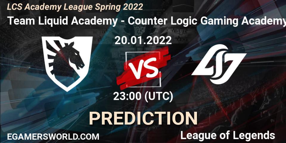 Team Liquid Academy - Counter Logic Gaming Academy: ennuste. 20.01.2022 at 23:00, LoL, LCS Academy League Spring 2022