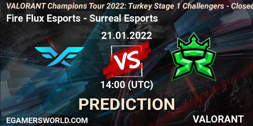 Fire Flux Esports - Surreal Esports: ennuste. 21.01.2022 at 14:00, VALORANT, VCT 2022: Turkey Stage 1 Challengers - Closed Qualifier 2