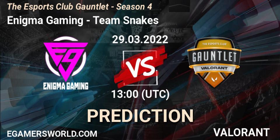Enigma Gaming - Team Snakes: ennuste. 29.03.2022 at 13:00, VALORANT, The Esports Club Gauntlet - Season 4