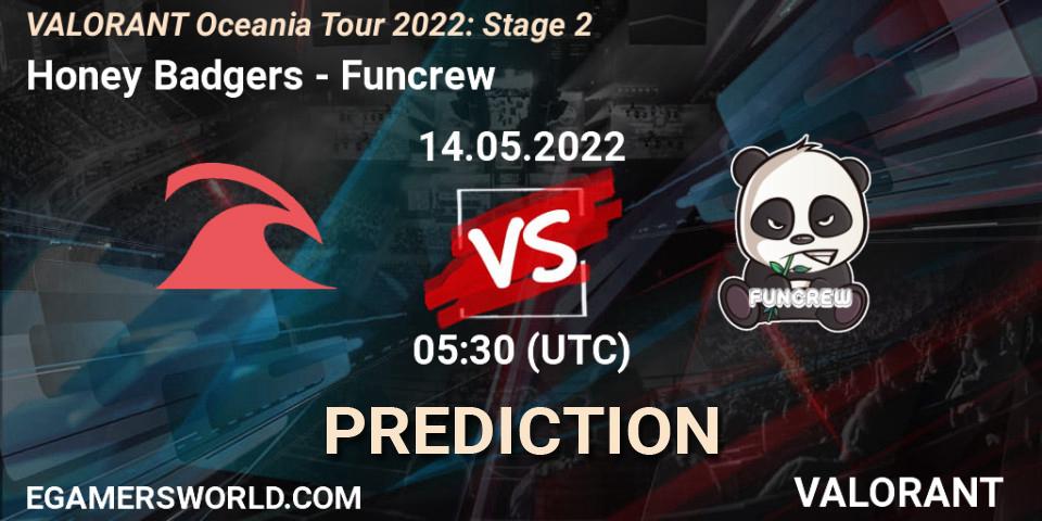 Honey Badgers - Funcrew: ennuste. 14.05.2022 at 05:30, VALORANT, VALORANT Oceania Tour 2022: Stage 2