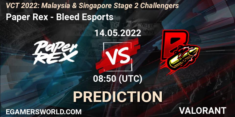 Paper Rex - Bleed Esports: ennuste. 14.05.2022 at 08:50, VALORANT, VCT 2022: Malaysia & Singapore Stage 2 Challengers