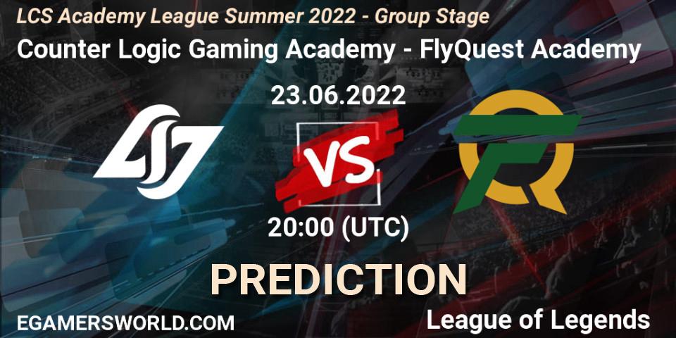 Counter Logic Gaming Academy - FlyQuest Academy: ennuste. 23.06.22, LoL, LCS Academy League Summer 2022 - Group Stage