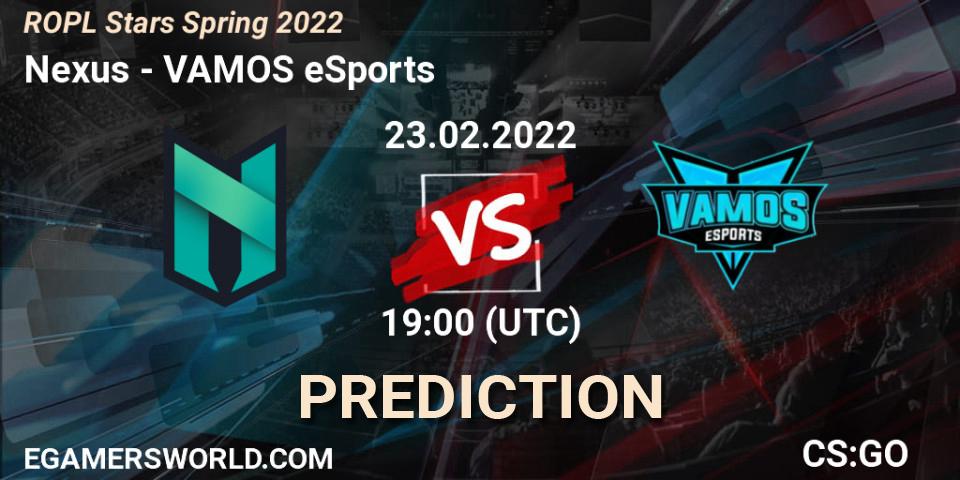 Nexus - VAMOS eSports: ennuste. 23.02.2022 at 19:00, Counter-Strike (CS2), ROPL Stars Spring 2022