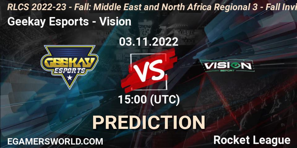 Geekay Esports - Vision: ennuste. 03.11.2022 at 15:00, Rocket League, RLCS 2022-23 - Fall: Middle East and North Africa Regional 3 - Fall Invitational