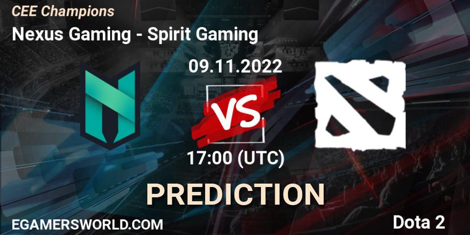 Nexus Gaming - Spirit Gaming: ennuste. 09.11.2022 at 17:20, Dota 2, CEE Champions