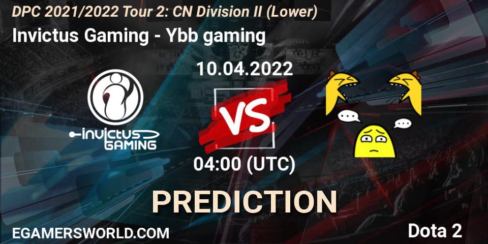 Invictus Gaming - Ybb gaming: ennuste. 19.04.2022 at 04:00, Dota 2, DPC 2021/2022 Tour 2: CN Division II (Lower)