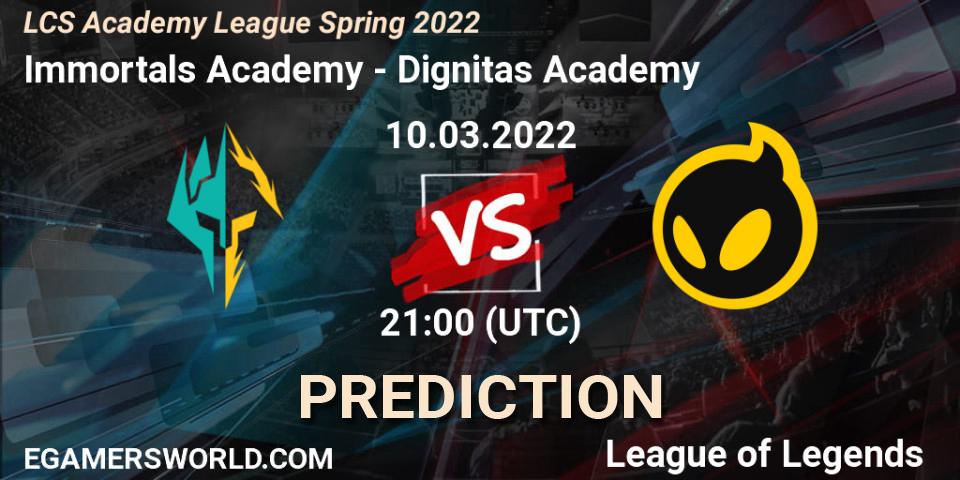 Immortals Academy - Dignitas Academy: ennuste. 10.03.2022 at 21:00, LoL, LCS Academy League Spring 2022