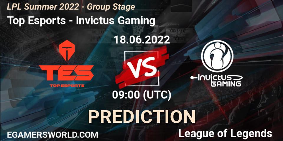 Top Esports - Invictus Gaming: ennuste. 18.06.22, LoL, LPL Summer 2022 - Group Stage