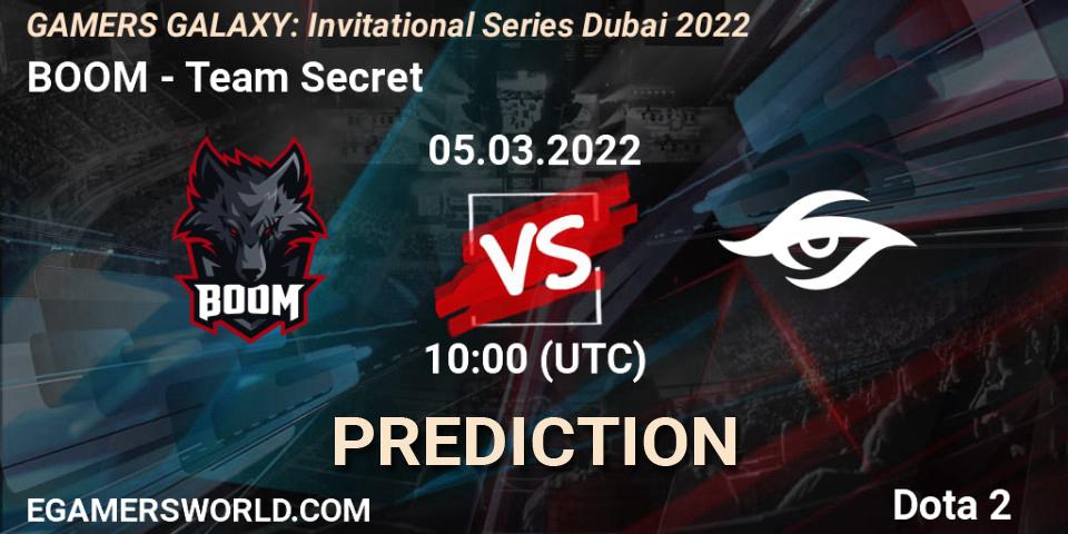 BOOM - Team Secret: ennuste. 05.03.2022 at 09:58, Dota 2, GAMERS GALAXY: Invitational Series Dubai 2022