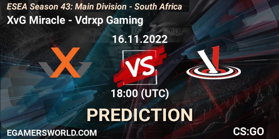 XvG Miracle - Vdrxp Gaming: ennuste. 16.11.22, CS2 (CS:GO), ESEA Season 43: Main Division - South Africa