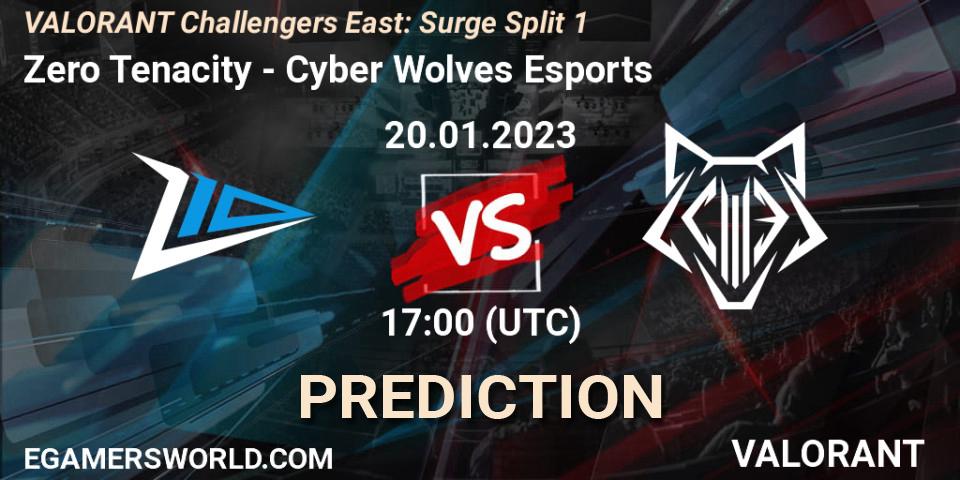 Zero Tenacity - Cyber Wolves Esports: ennuste. 20.01.2023 at 21:10, VALORANT, VALORANT Challengers 2023 East: Surge Split 1