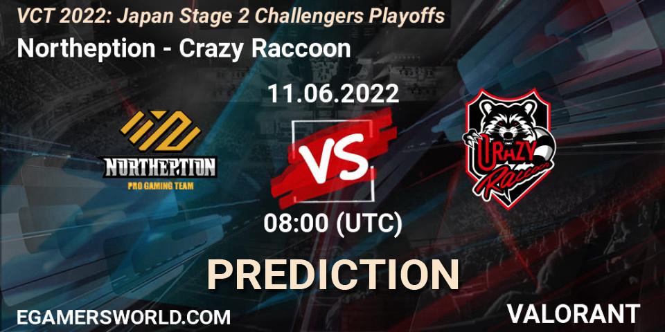 Northeption - Crazy Raccoon: ennuste. 11.06.2022 at 08:35, VALORANT, VCT 2022: Japan Stage 2 Challengers Playoffs
