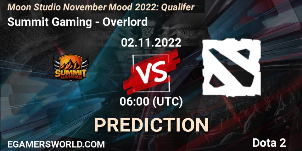 Summit Gaming - Overlord: ennuste. 02.11.2022 at 06:04, Dota 2, Moon Studio November Mood 2022: Qualifer