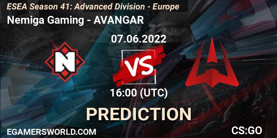 Nemiga Gaming - AVANGAR: ennuste. 07.06.2022 at 16:00, Counter-Strike (CS2), ESEA Season 41: Advanced Division - Europe