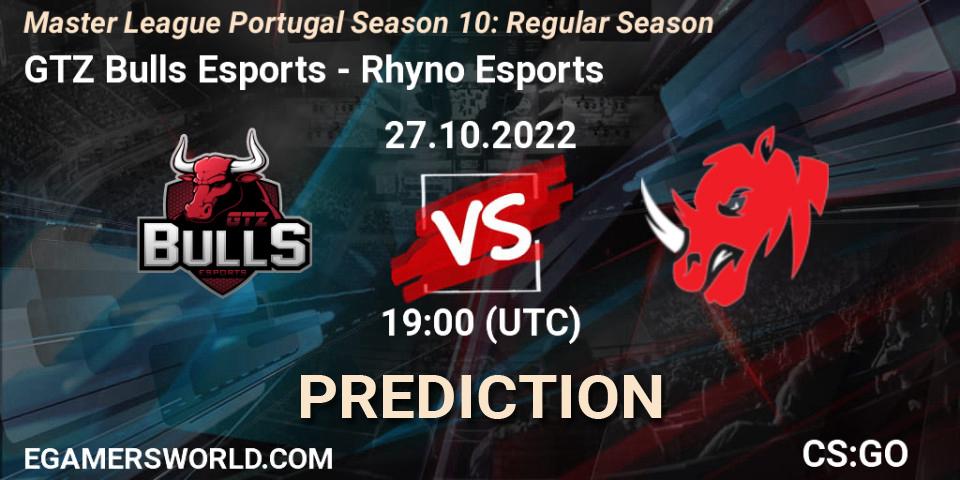 GTZ Bulls Esports - Rhyno Esports: ennuste. 27.10.2022 at 19:00, Counter-Strike (CS2), Master League Portugal Season 10: Regular Season
