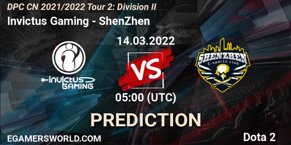 Invictus Gaming - ShenZhen: ennuste. 14.03.2022 at 03:58, Dota 2, DPC 2021/2022 Tour 2: CN Division II (Lower)