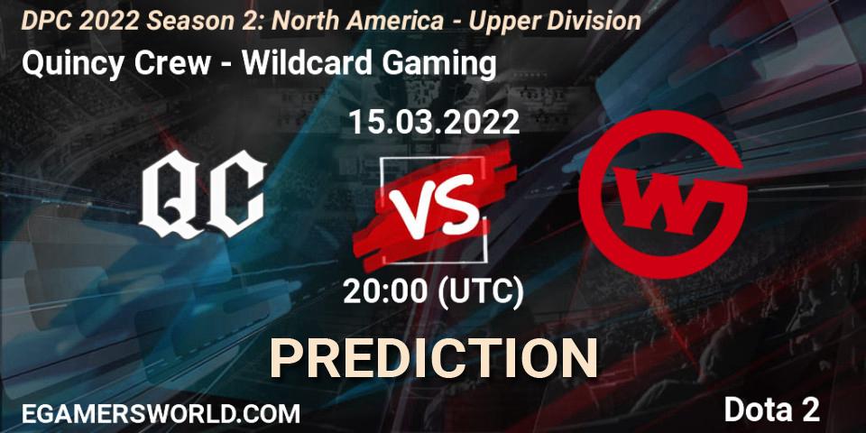 Quincy Crew - Wildcard Gaming: ennuste. 15.03.2022 at 21:02, Dota 2, DPC 2021/2022 Tour 2 (Season 2): NA Division I (Upper) - ESL One Spring 2022