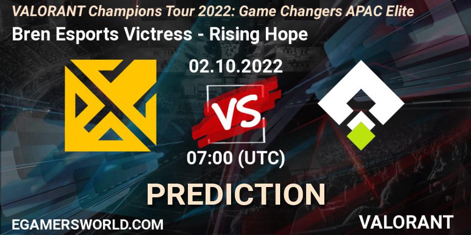 Bren Esports Victress - Rising Hope: ennuste. 02.10.2022 at 08:00, VALORANT, VCT 2022: Game Changers APAC Elite