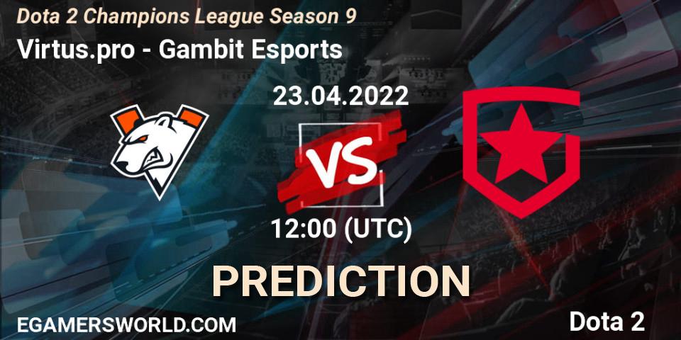 Virtus.pro - Gambit Esports: ennuste. 23.04.2022 at 12:00, Dota 2, Dota 2 Champions League Season 9