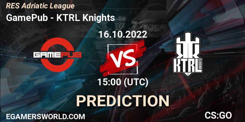 GamePub - KTRL Knights: ennuste. 16.10.2022 at 15:00, Counter-Strike (CS2), RES Adriatic League