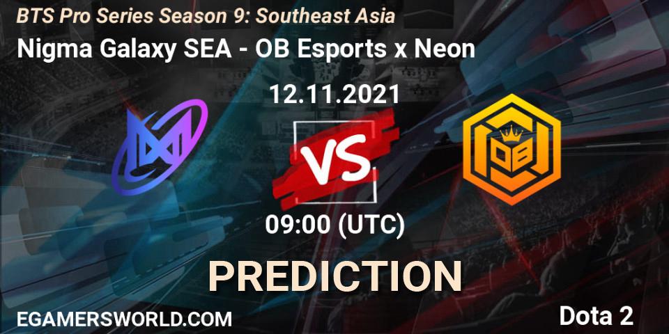 Nigma Galaxy SEA - OB Esports x Neon: ennuste. 12.11.2021 at 09:00, Dota 2, BTS Pro Series Season 9: Southeast Asia