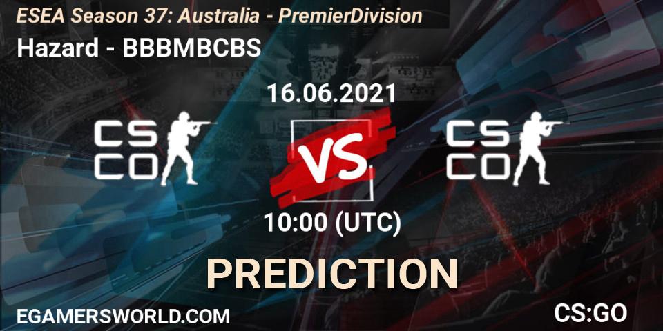 Hazard - BBBMBCBS: ennuste. 16.06.2021 at 10:00, Counter-Strike (CS2), ESEA Season 37: Australia - Premier Division