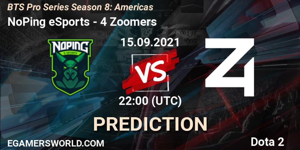 NoPing eSports - 4 Zoomers: ennuste. 15.09.2021 at 22:34, Dota 2, BTS Pro Series Season 8: Americas