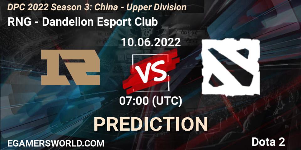 RNG - Dandelion Esport Club: ennuste. 10.06.2022 at 08:05, Dota 2, DPC 2021/2022 China Tour 3: Division I