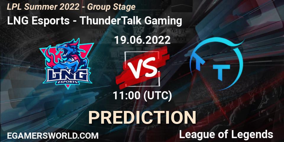 LNG Esports - TT Gaming: ennuste. 19.06.2022 at 11:00, LoL, LPL Summer 2022 - Group Stage