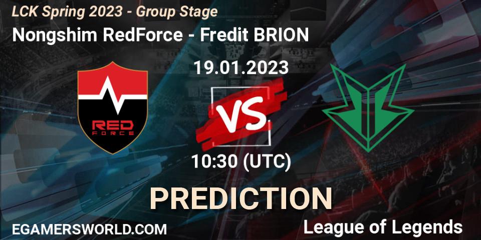 Nongshim RedForce - Fredit BRION: ennuste. 19.01.2023 at 11:10, LoL, LCK Spring 2023 - Group Stage