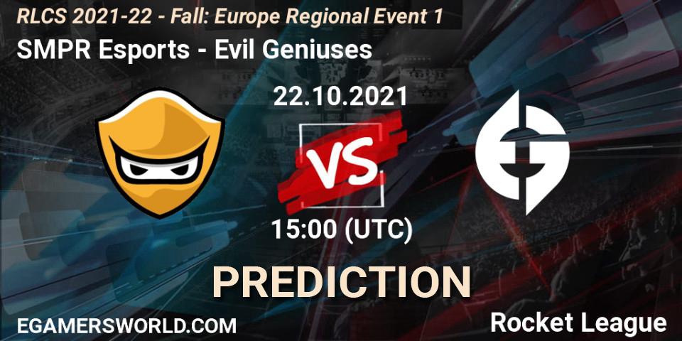 SMPR Esports - Evil Geniuses: ennuste. 22.10.2021 at 15:00, Rocket League, RLCS 2021-22 - Fall: Europe Regional Event 1